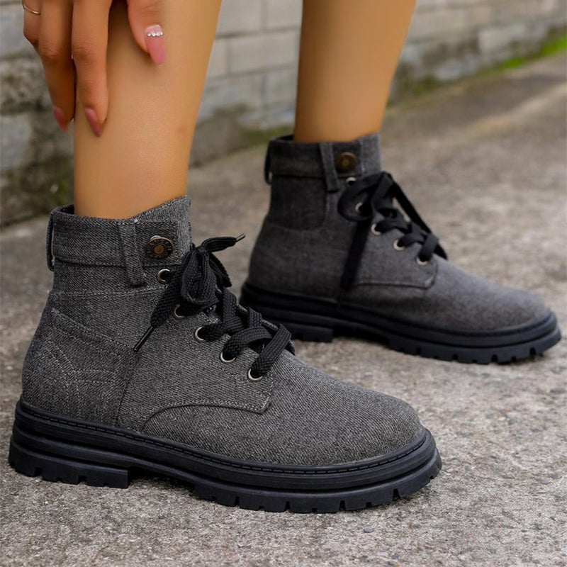 Women fashionable autumn Lace-up Denim Ankle Boots - Le’Nique Closet 