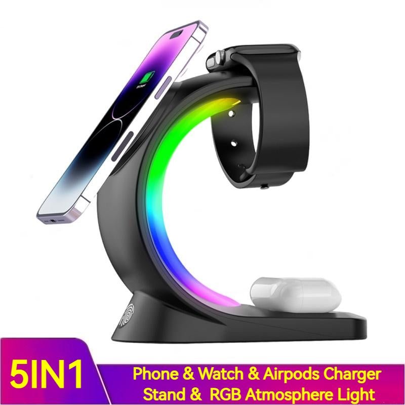 4 In 1 Magnetic Wireless Charger Fast Charging For Smart Phone Atmosphere Light Charging Station For Airpods Pro I - phone WatchAppeals