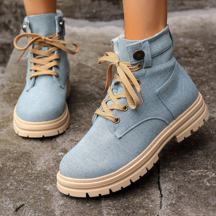 Women fashionable autumn Lace-up Denim Ankle Boots - Le’Nique Closet 