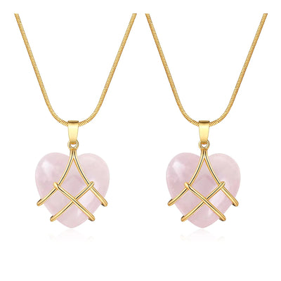 Best Friend Rose Quartz Heart Necklace - Diamond Castle Friendship Necklace SetFashion accessories