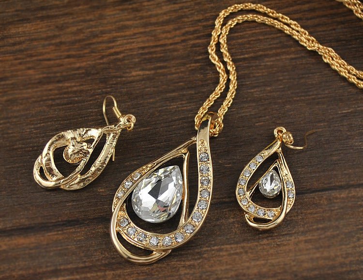 Double Drop Crystal Set Necklace Earringsjewelry