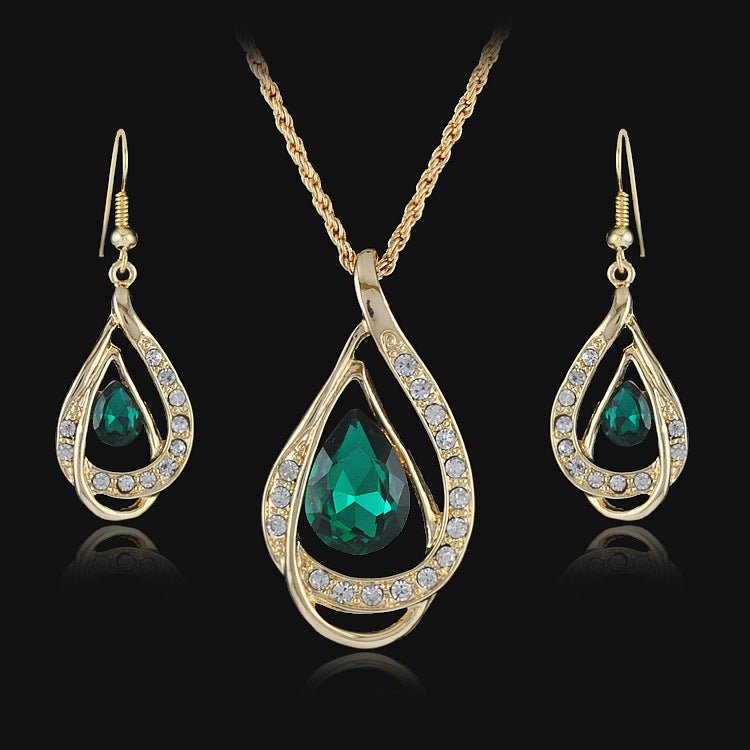 Double Drop Crystal Set Necklace Earringsjewelry