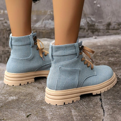 Women fashionable autumn Lace - up Denim Ankle BootsBoots