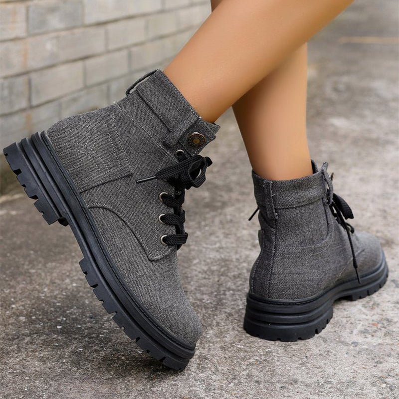 Women fashionable autumn Lace - up Denim Ankle BootsBoots