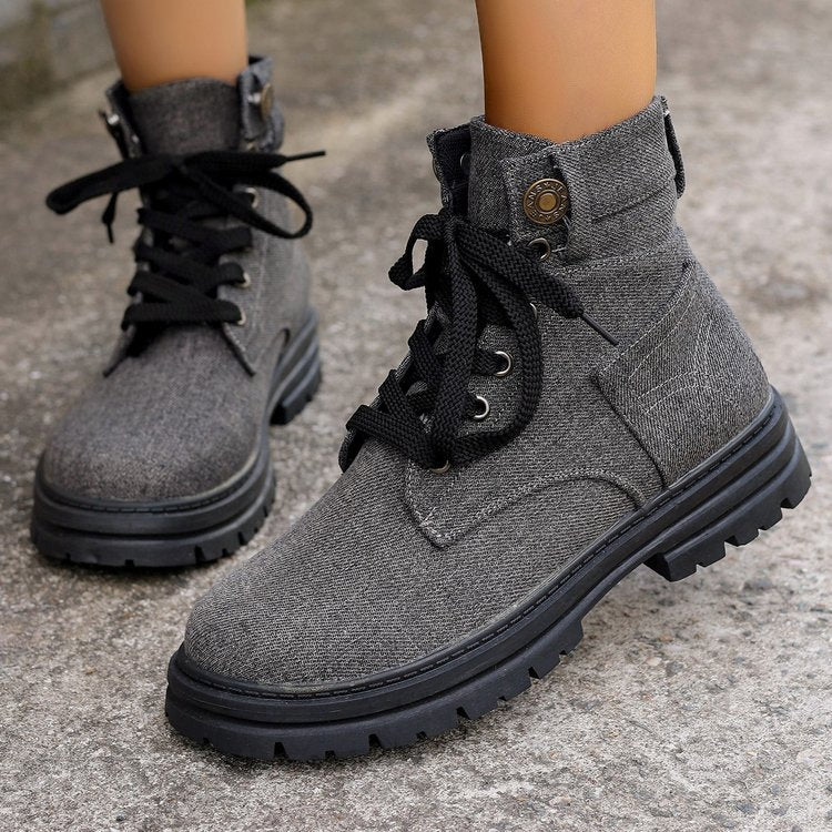 Women fashionable autumn Lace - up Denim Ankle BootsBoots